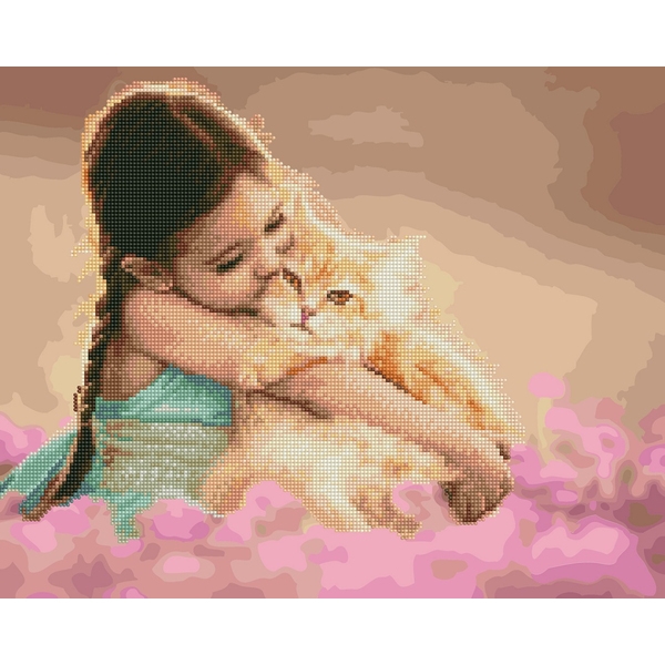 Комбінована алмазна мозаїка - Котяча ніжність