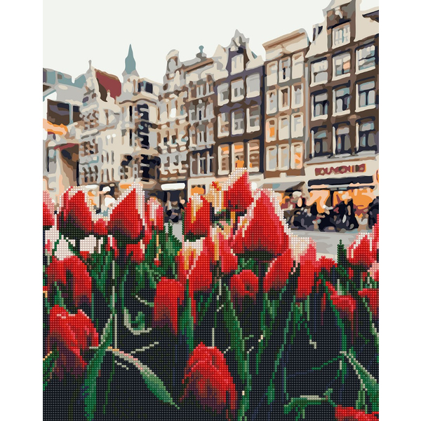 Комбінована алмазна мозаїка - Тюльпани Амстердаму