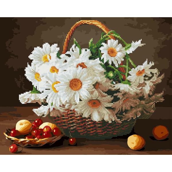 Комбінована алмазна мозаїка - Ромашки і вишні