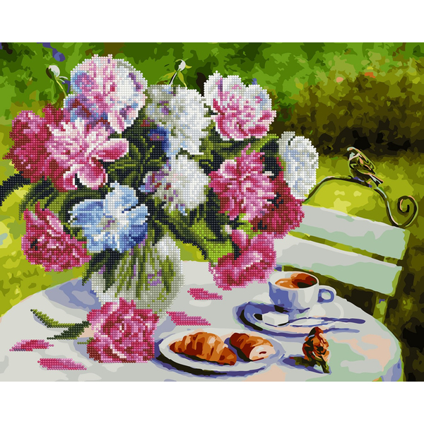 Комбінована алмазна мозаїка - Сніданок в саду