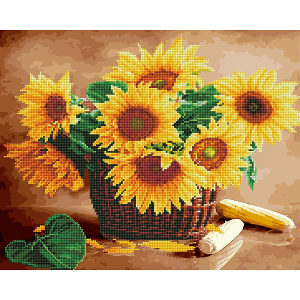 Комбінована алмазна мозаїка - Соняшники в корзині