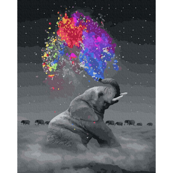 Картина по номерам Тварини, птахи та риби - Слон з яскравими фарбами