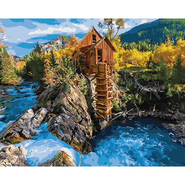 Картина по номерам Пейзажі - Будиночок на гірських скелях