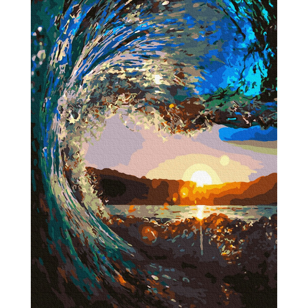 Картина по номерам Пейзажі - Захід сонця крізь хвилі