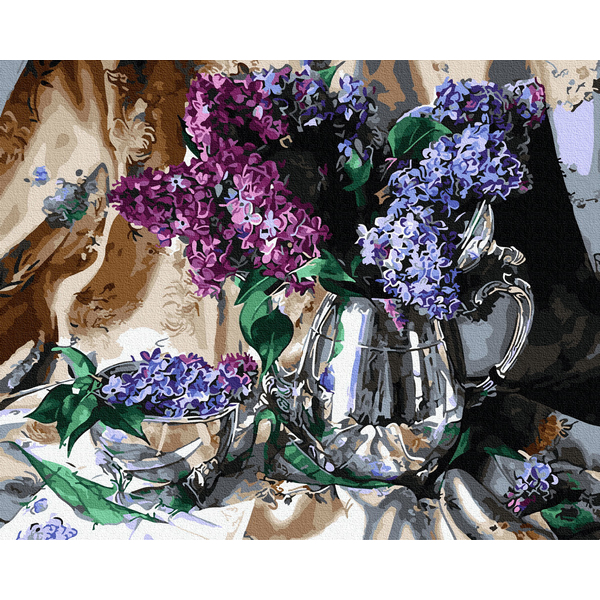 Картина по номерам Квіти - Бузок в срібній вазі