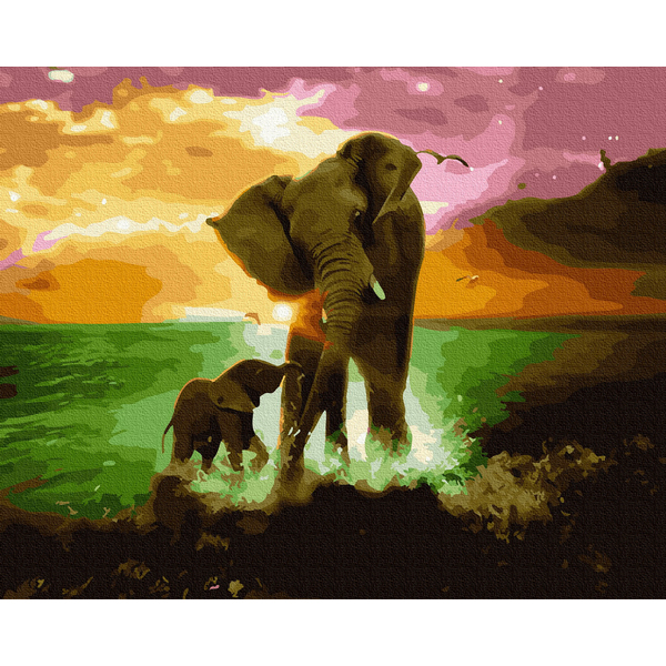Картина по номерам Тварини, птахи та риби - Ігри слонів