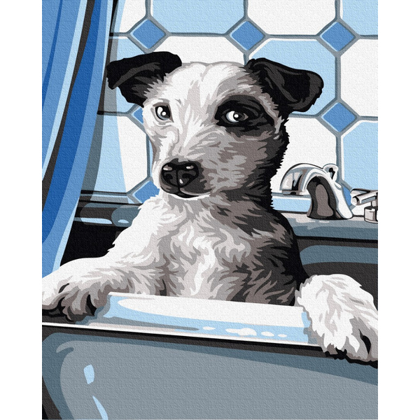 Картина по номерам Тварини, птахи та риби - Собачка на купанні