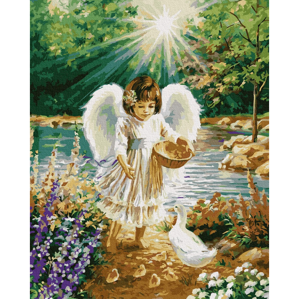 Картина по номерам Діти та ангели - Ангел з каченятками