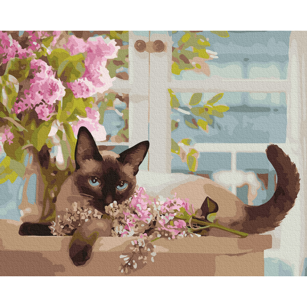 Картина по номерам Тварини, птахи та риби - Сіамська кішечка в бузку