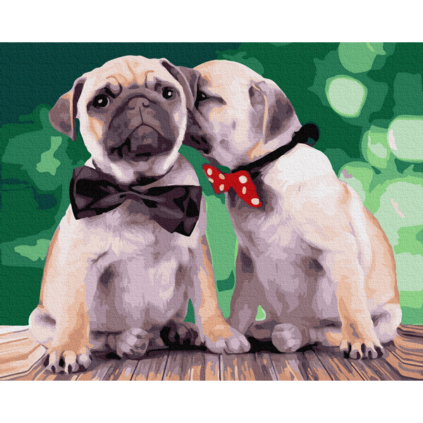 Картина по номерам Тварини, птахи та риби - Мопсики в метеликах