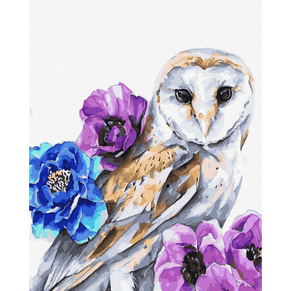Картина по номерам Тварини, птахи та риби - Совушка в квітах