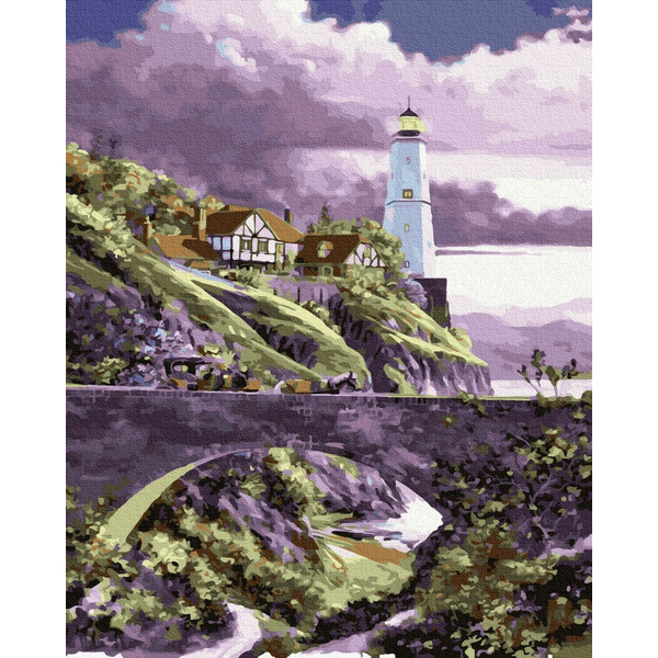 Картина по номерам Пейзажі - Маяк в фіолетовому сяйві