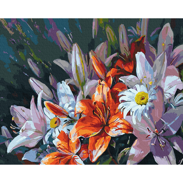 Картина по номерам Квіти - Букет із кольорових лілій