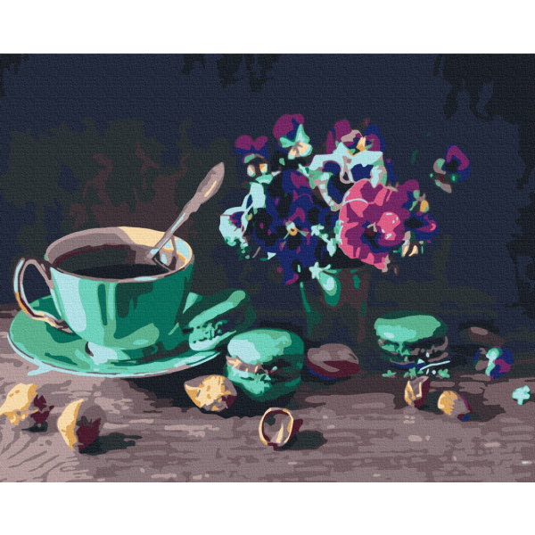 Картина по номерам Натюрморти - Кава з макарунами