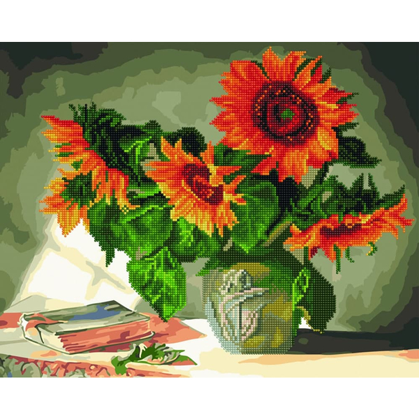 Комбінована алмазна мозаїка - Натюрморт з соняшниками