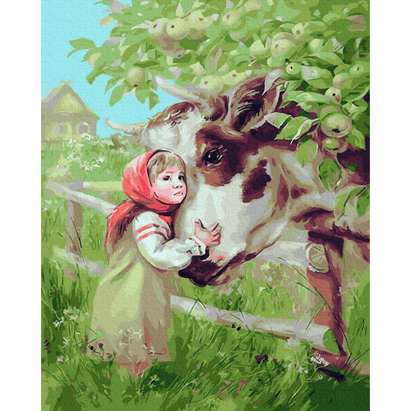 Картина по номерам Діти та ангели - Маша і корівка