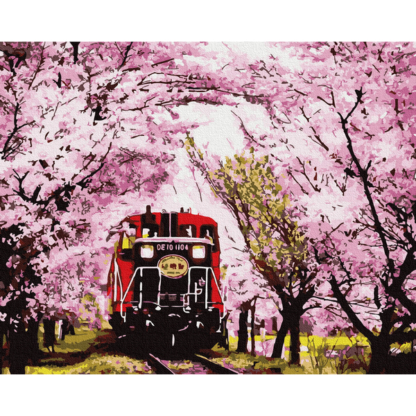 Картина по номерам Пейзажі - Поїзд в весну