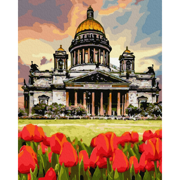 Картина по номерам Пейзажі - Тюльпани біля Берлінського собору