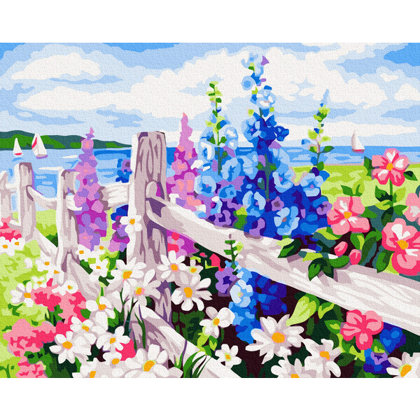 Картина по номерам Пейзажі - Мальви за парканом