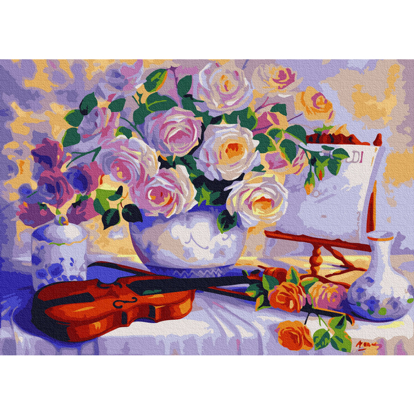 Картина по номерам Квіти - Троянди зі скрипкою