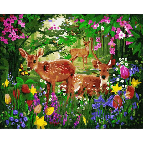 Картина по номерам Тварини, птахи та риби - Олені в квітучому лісі