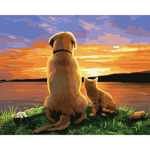 Картина по номерам Тварини, птахи та риби - Друзі на заході сонця