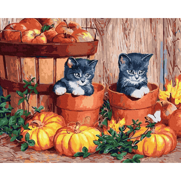 Картина по номерам Тварини, птахи та риби - Котики в гарбузах