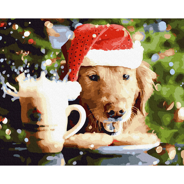 Картина по номерам Затишок, зима, Новий рік, Різдво - Новорічний собачка