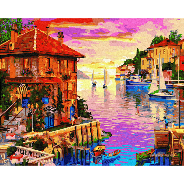 Картина по номерам Пейзажі - Яскраве приморське містечко