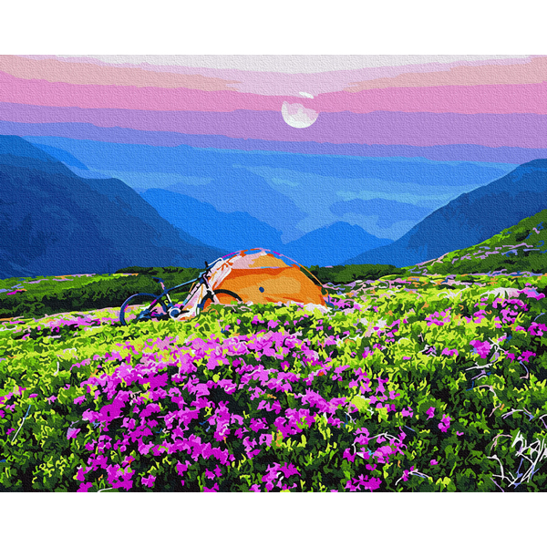 Картина по номерам Пейзажі - Намет в живописних горах