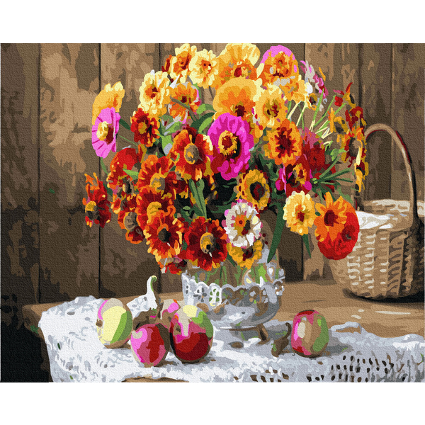 Картина по номерам Квіти - Натюрморт з кольоровими циніями