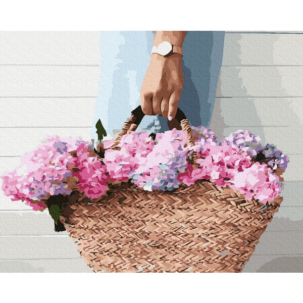 Картина по номерам Квіти - Корзинка з гортензіями