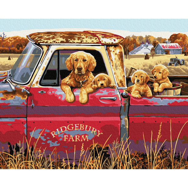 Картина по номерам Тварини, птахи та риби - Собача сімейка в авто