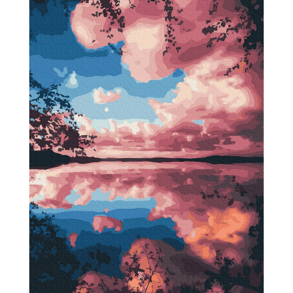 Картина по номерам Пейзажі - Рожеві хмари над озером