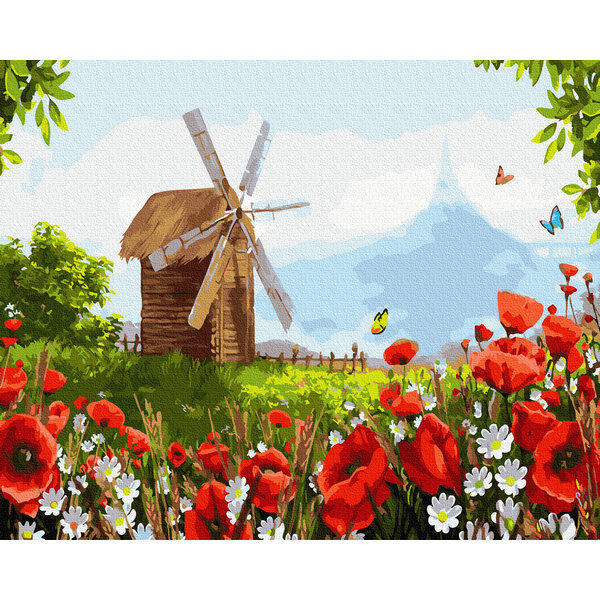 Картина по номерам Українські міста та ландшафти - Мельниця в маковому полі