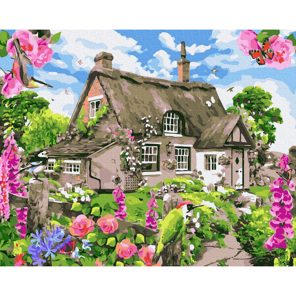 Картина по номерам Пейзажі - Хатинка з квітучим садом