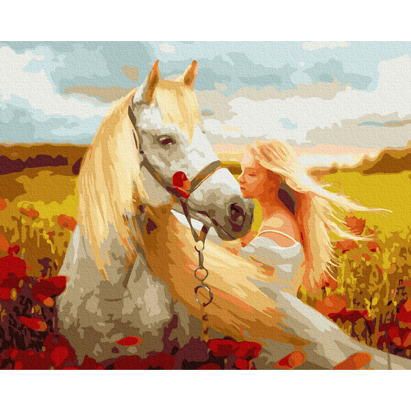 Картина по номерам Люди на картинах - Золотоволоска з конем