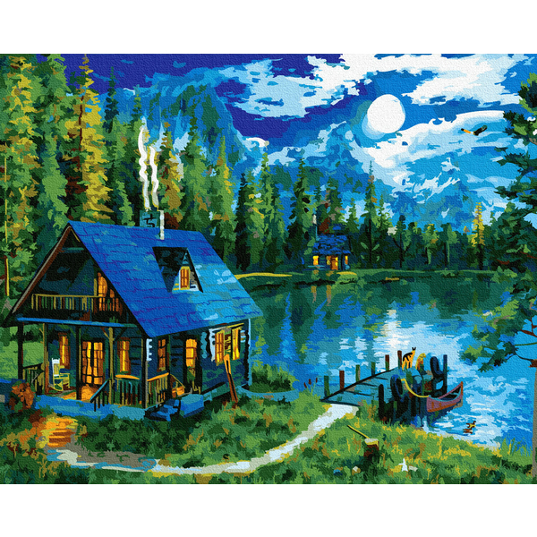 Картина по номерам Пейзажі - Казкова хатинка біля озера