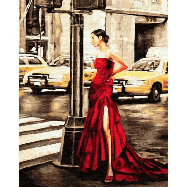 Картина по номерам Люди на картинах - Дівчина і жовте таксі