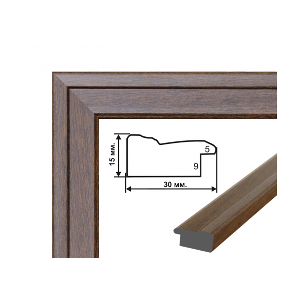 Багетні рами - Багетная рамка (рельефное темное дерево 3 см) 40х60
