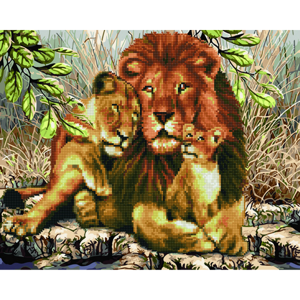 Комбінована алмазна мозаїка - Сім'я левів
