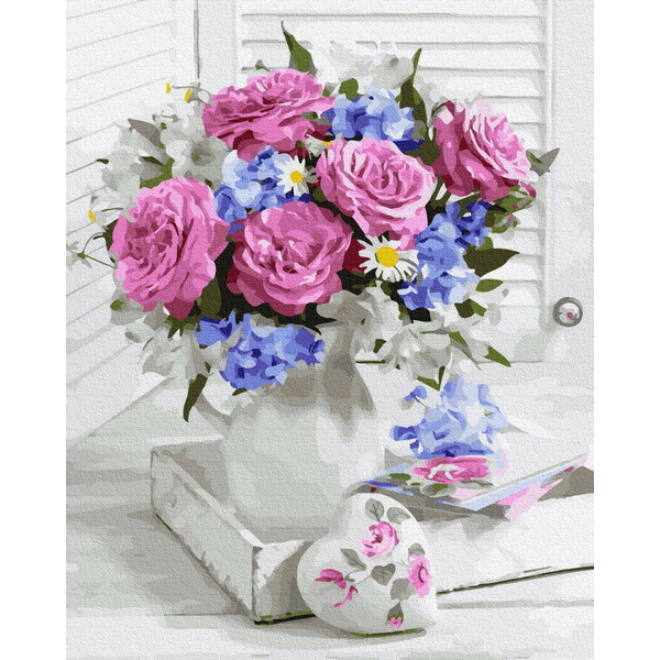Картина по номерам Квіти - Букет з рожевими трояндами