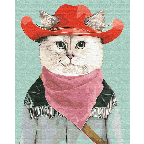 Картина по номерам Тварини, птахи та риби - Кіт-ковбой