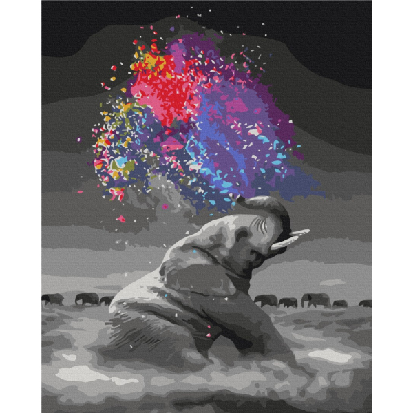 Картина по номерам Тварини, птахи та риби - Слон з яскравими фарбами