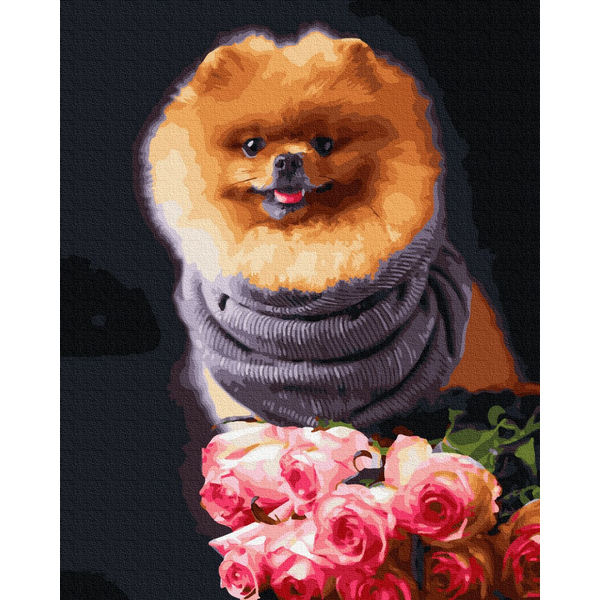 Картина по номерам Тварини, птахи та риби - Собачка в квітах