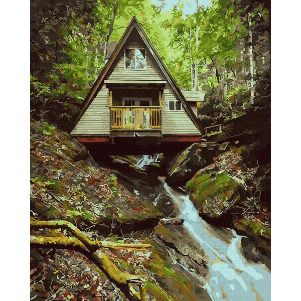 Картина по номерам Пейзажі - Будиночок в лісі