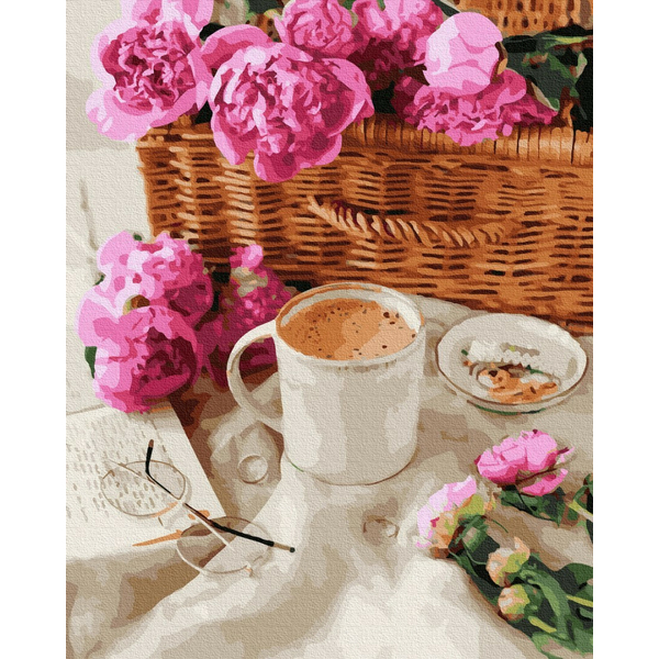 Картина по номерам Квіти - Піони в корзинці