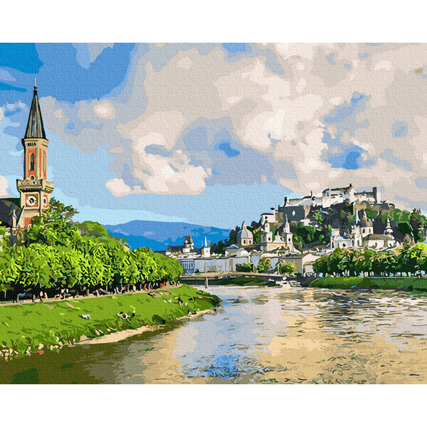 Картина по номерам Пейзажі - Містечко біля ріки