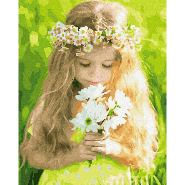 Картина по номерам Діти та ангели - Дівчинка з ромашками