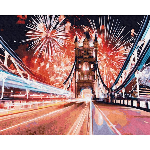 Картина по номерам Города - Феєрверки над мостом